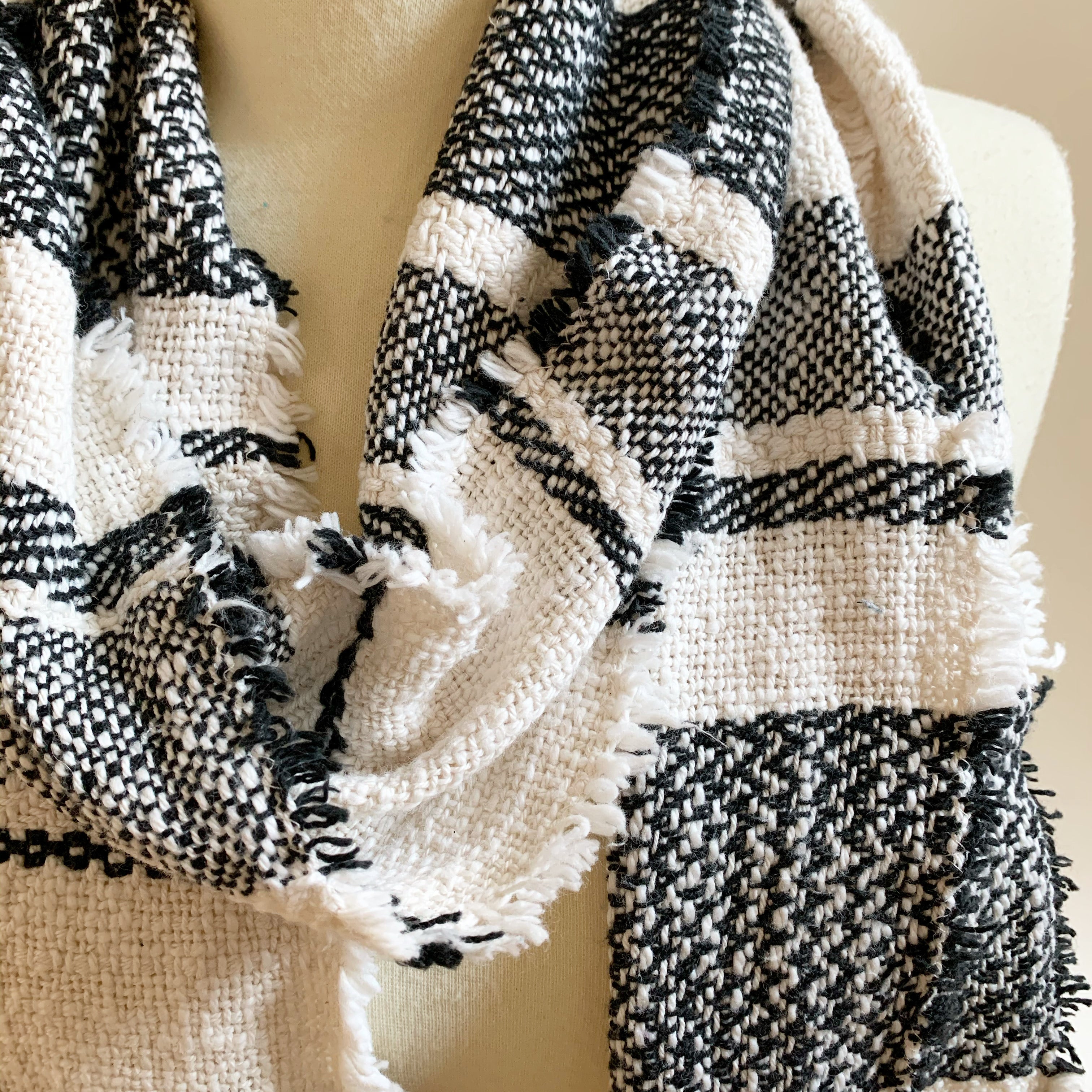 Black & White Fringe Scarf