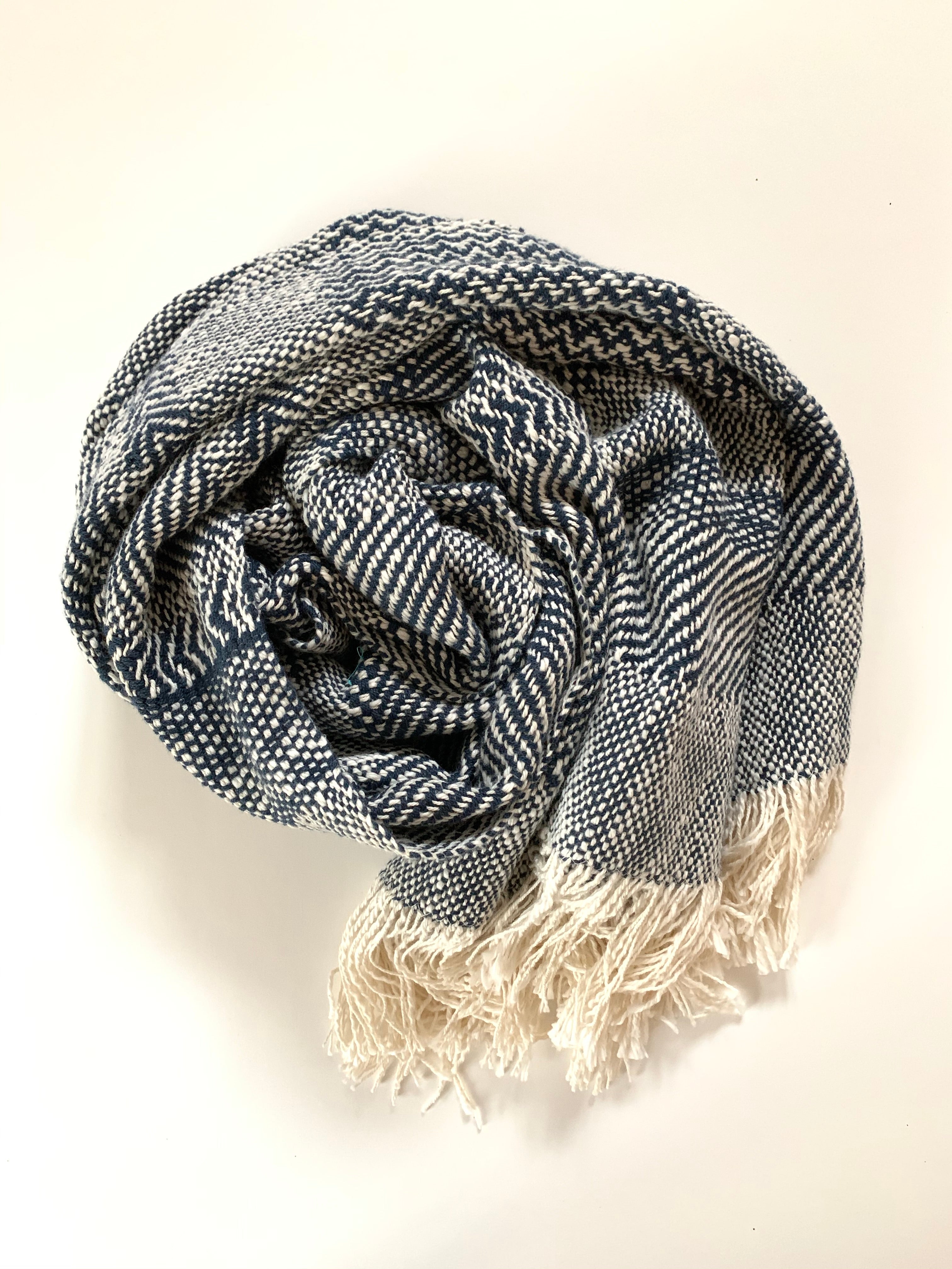 Navy Blue Pattern Scarf • WIDE